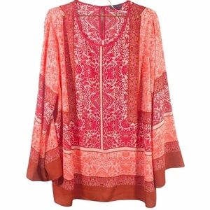 Vince Camuto Caftan Blouse in Coral and Red color Boho Size MEDIUM